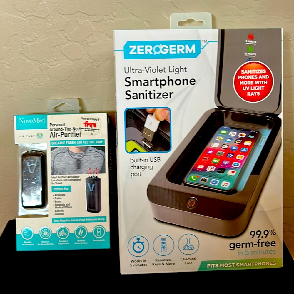 UV sanitizer and personal air purifier bundle.